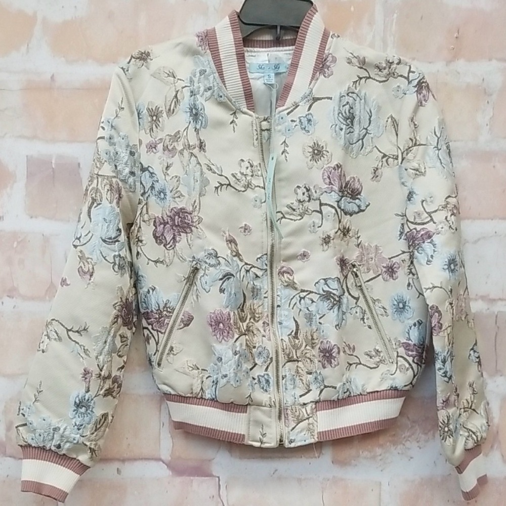 She + Sky Floral Bomber Jacket - Small